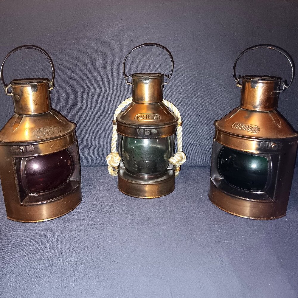 Replicas of Nautical Copper Oil Lamps – Set of 3 - For Candles, NOT for OIL